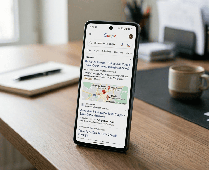 Positionnement Google Ads local pour un conseiller conjugal
