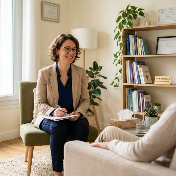 thérapeute en consultation cabinet développant sa visibilité google